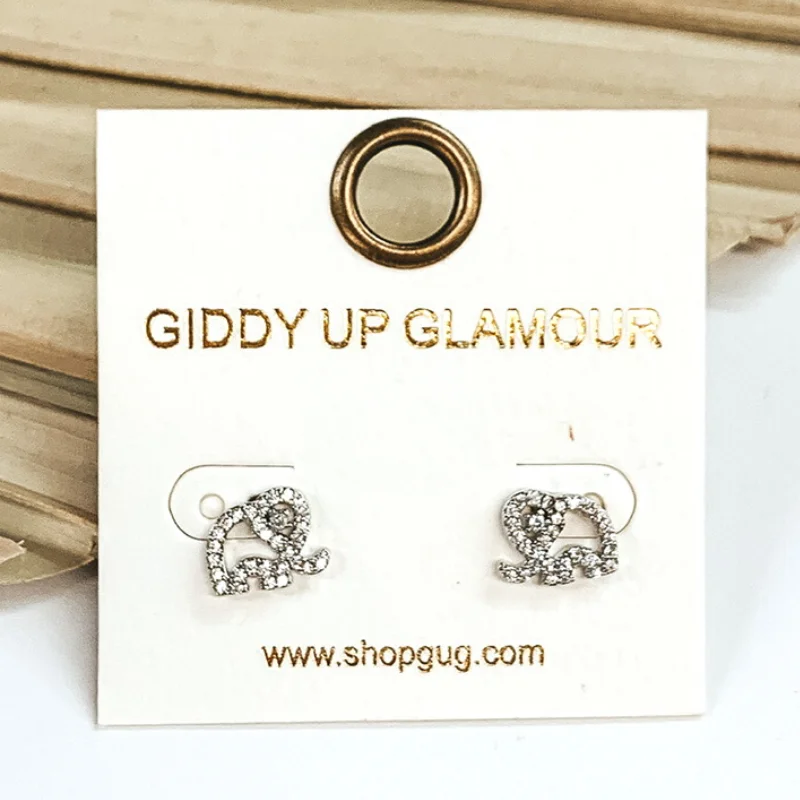 Women’s personalized earrings-Dainty Elephant Shaped CZ Crystal Stud Earrings in Silver