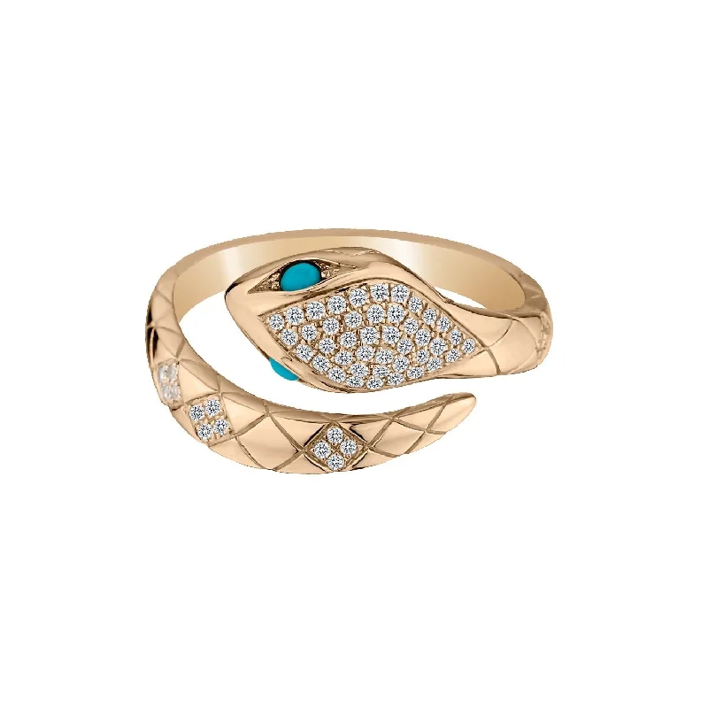 Women’s birthstone engagement rings-TURQUOISE & DIAMOND SNAKE RING