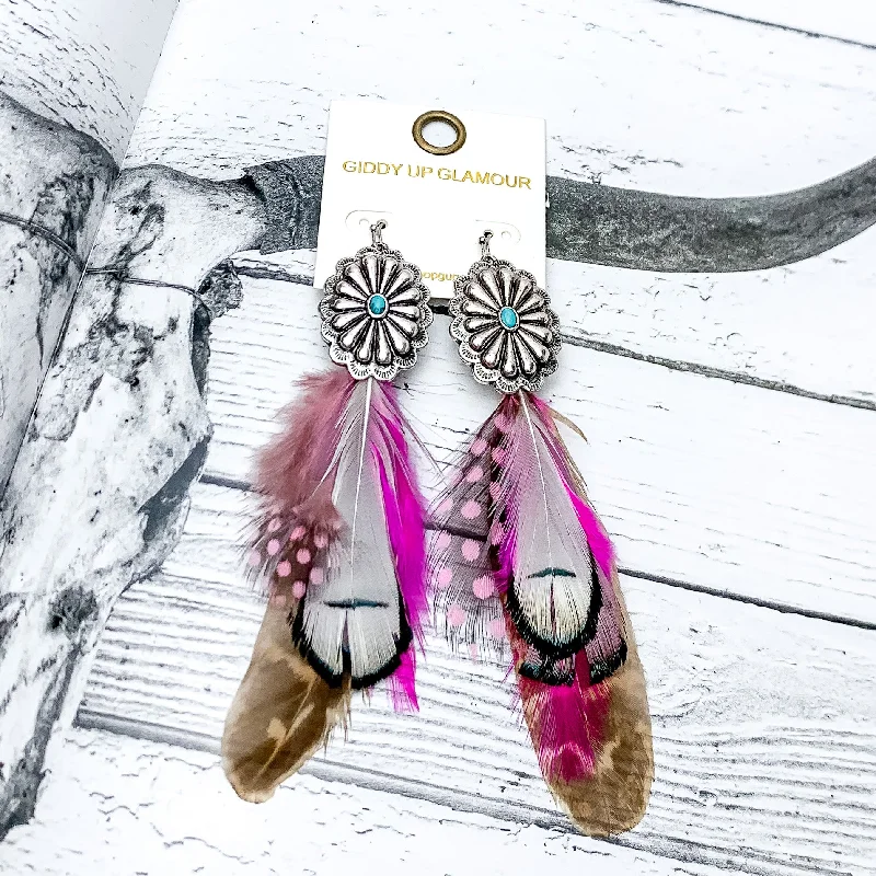 Women’s infinity earrings-Desert Doll Silver Tone Feather Earrings in Hot Pink