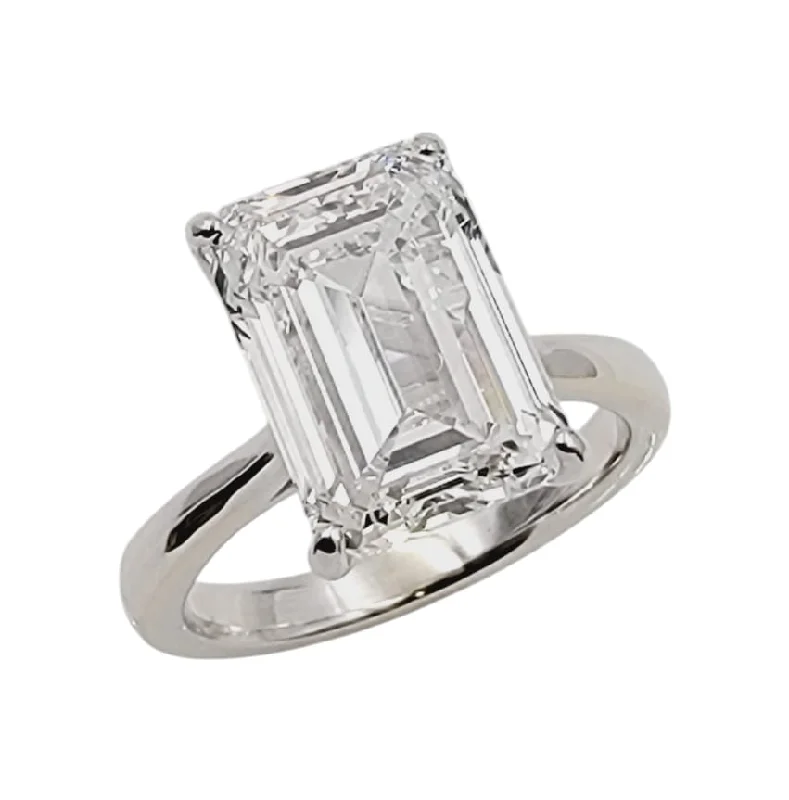 14k White Gold Lab-Grown Emerald-Cut Diamond Solitaire Ring