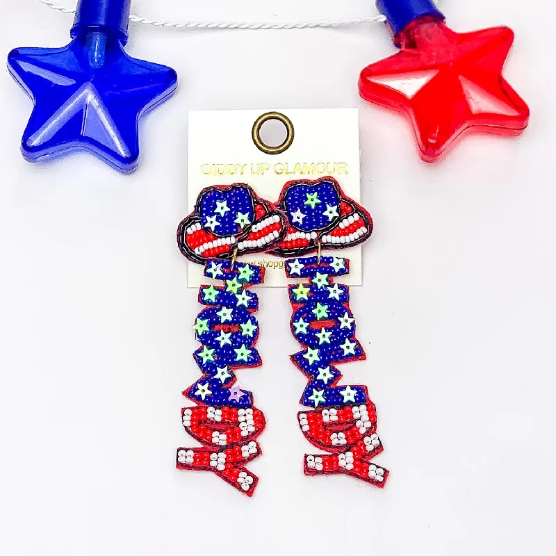 Women’s colorful earrings-HOWDY Beaded Drop Earrings in Red, White, and Blue