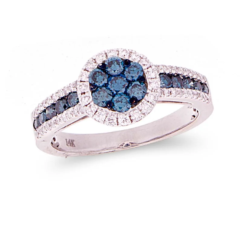 Women’s polished rings-Blue Diamond Round Cluster Ring