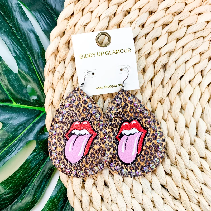 Women’s rainbow earrings-Rock N' Roll Leather Teardrop Earrings In Leopard Print