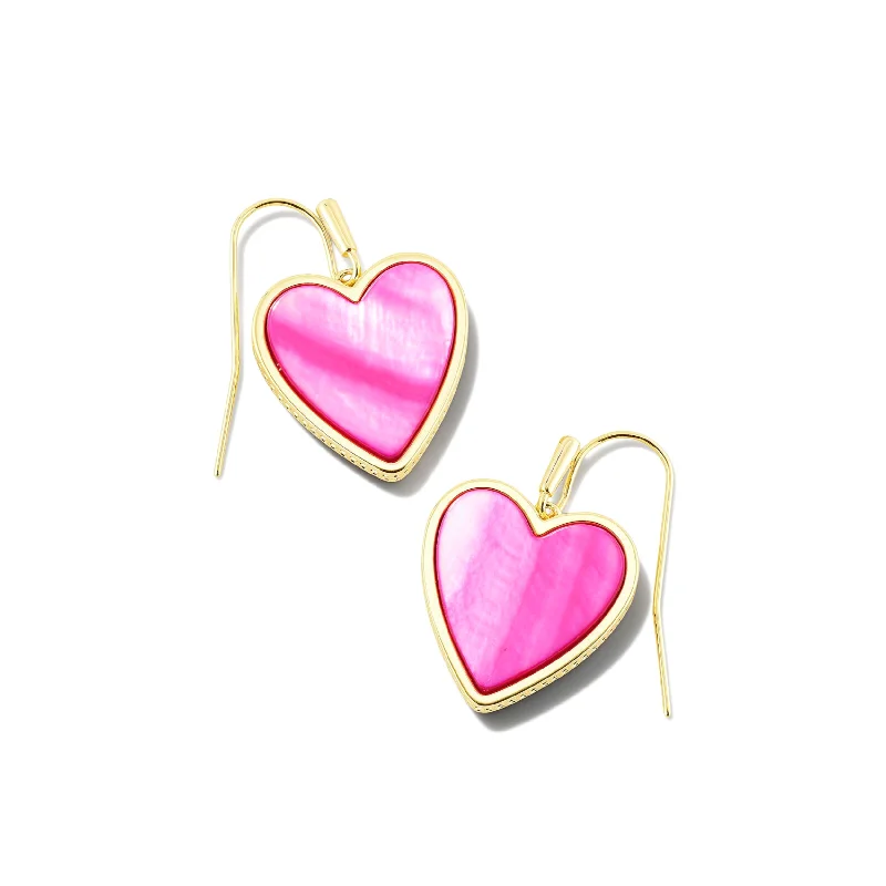 Women’s sterling silver earrings-Kendra Scott | Heart Gold Drop Earrings in Hot Pink Mother of Pearl