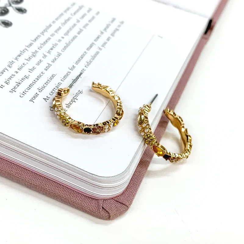 Women’s birthstone hoop earrings-Gold Tone Hoop Earrings with Topaz Crystals