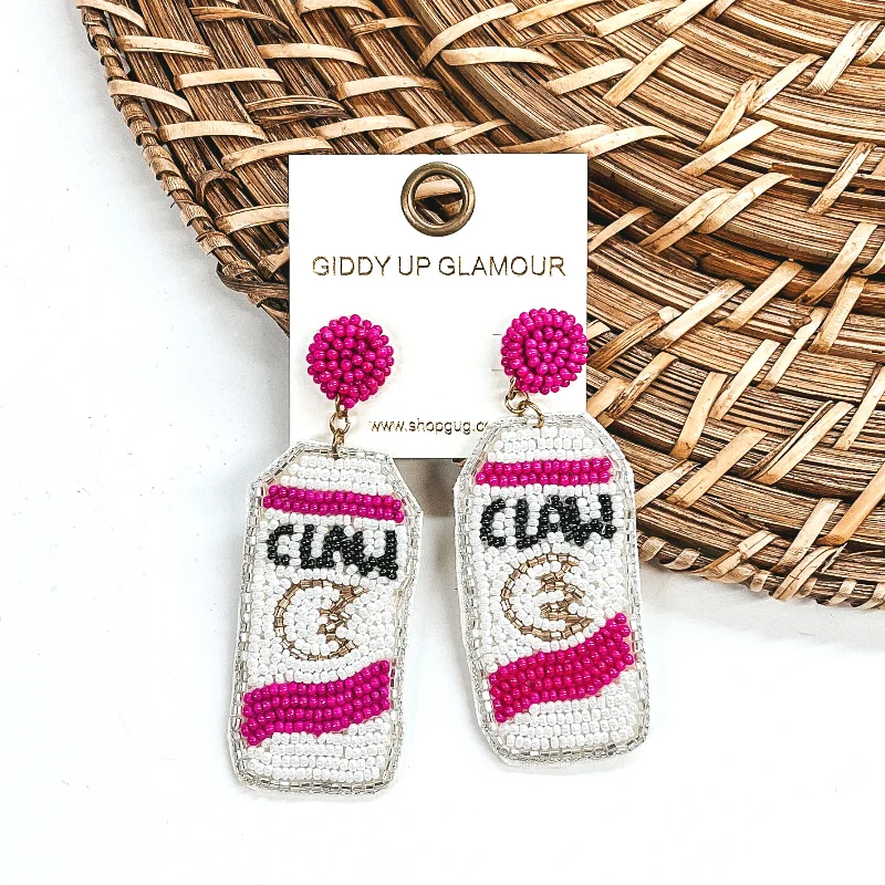 Women’s moonstone earrings-Hard Seltzer Can Earrings in White/Pink