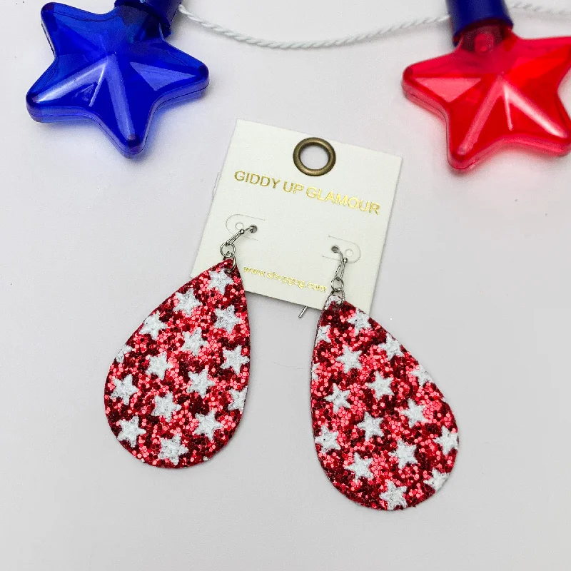 Women’s handmade earrings-Festive Sparkly Red Drop Earrings Filled With White Stars