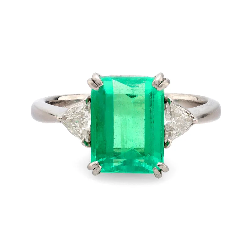 Women’s wedding band sets-GIA 3.09 carat Colombian emerald diamond platinum ring