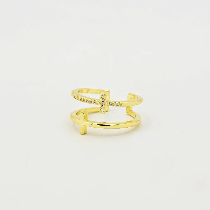 Double Cross Ring Gold P8