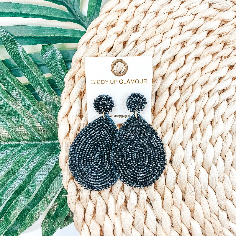 Women’s teardrop earrings-Seed Bead Teardrop Earrings In Black