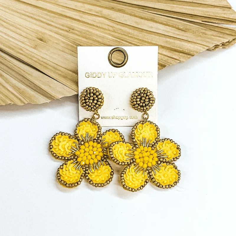 Women’s unique gemstone earrings-Beaded Flower Earrings in Yellow