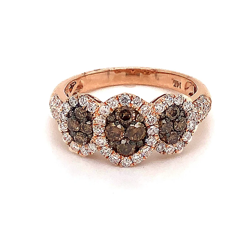 Women’s personalized rings-Choco Diamond 3 Oval Cluster Halo Ring