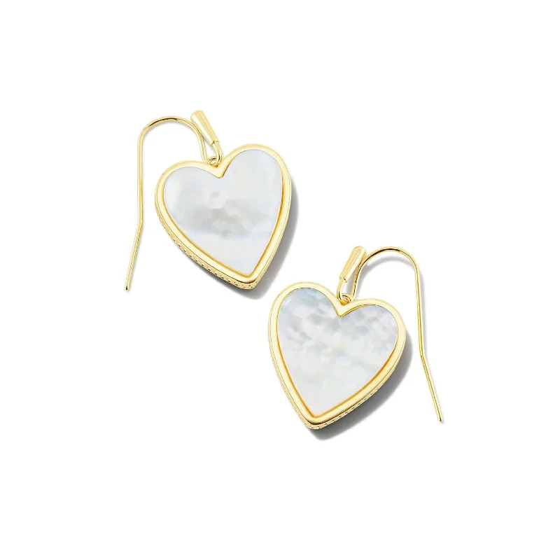 Women’s hoop earrings-Kendra Scott | Heart Gold Drop Earrings in Ivory Mother-of-Pearl