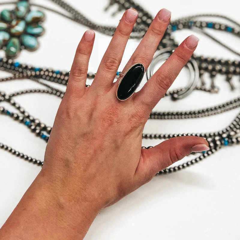 Women’s halo diamond rings-Judy Largo | Navajo Handmade Sterling Silver Ring with Oval Black Onyx Stone