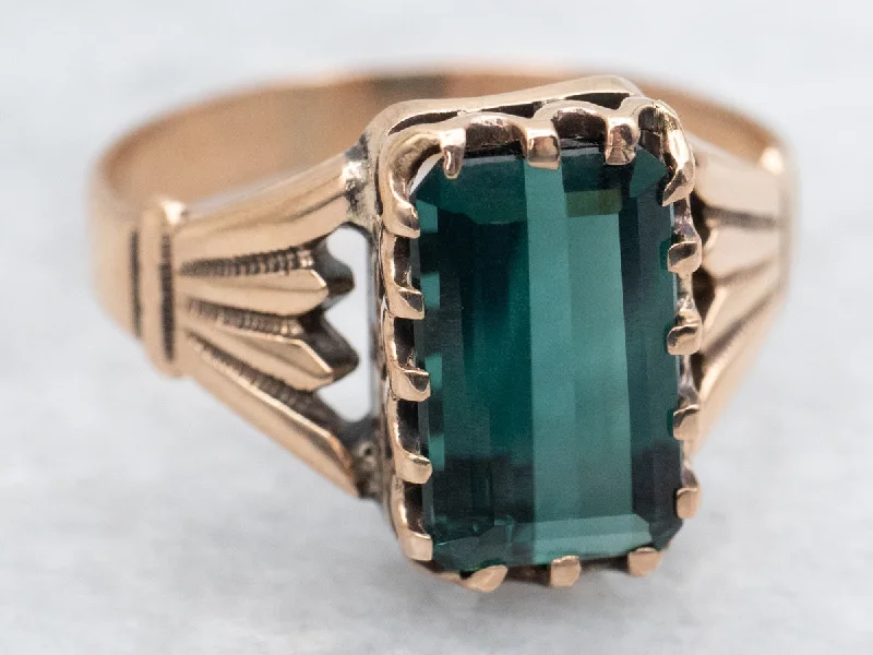 Egyptian Revival Lotus Blossom Indicolite Tourmaline Ring