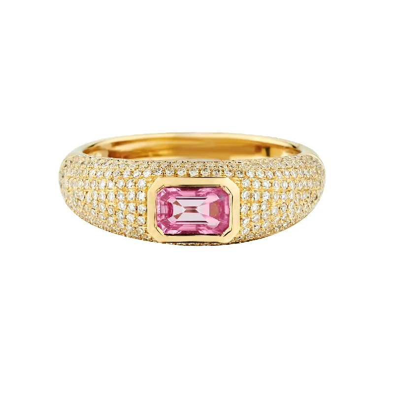 Women’s ruby rings-PAVÉ DIAMOND & PINK SAPPHIRE DOMED RING