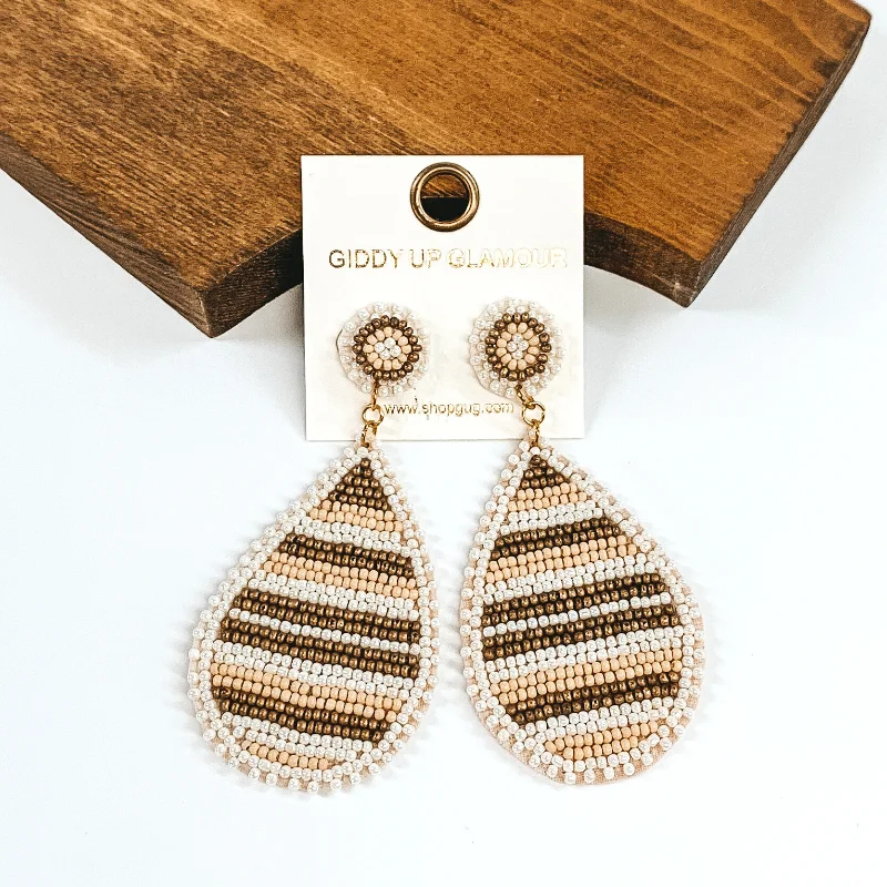 Women’s luxury pearl earrings-Beaded Striped Teardrop Earrings in Ivory Mix