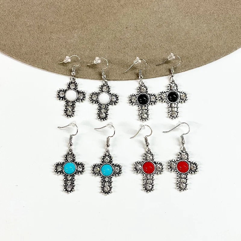 Women’s hoop earrings-Buy 3 for $10 | Silver Tone Cross Earrings