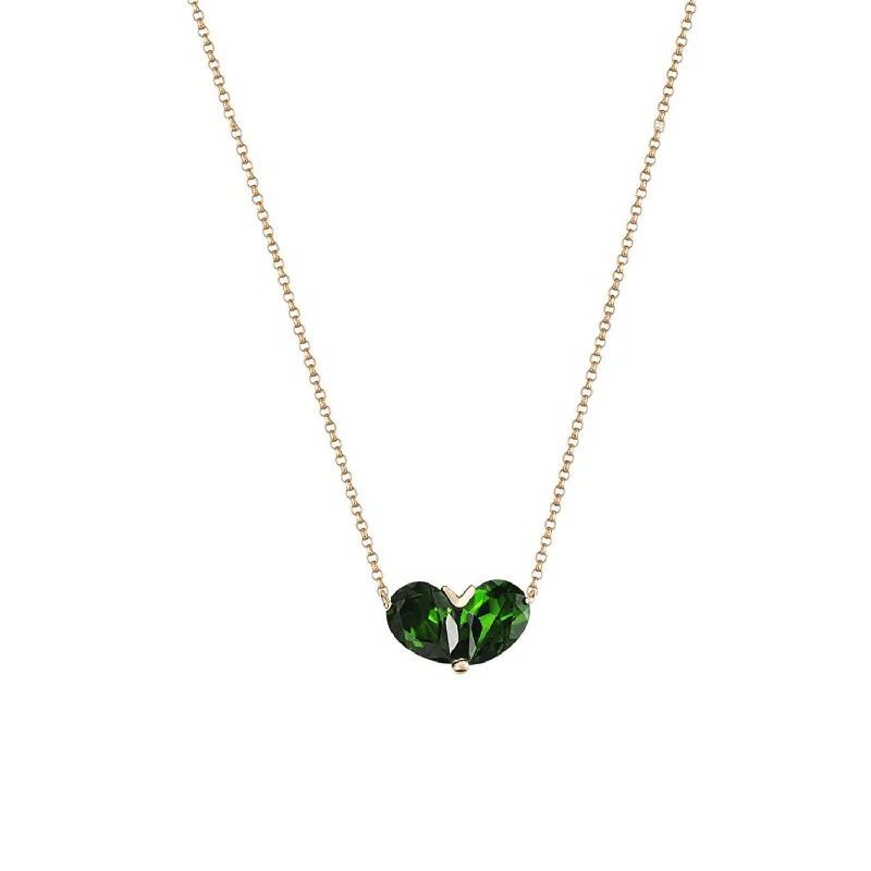 Women’s heart-shaped necklaces-FANCIME Green Tourmaline Heart 18k Rose Gold Necklace