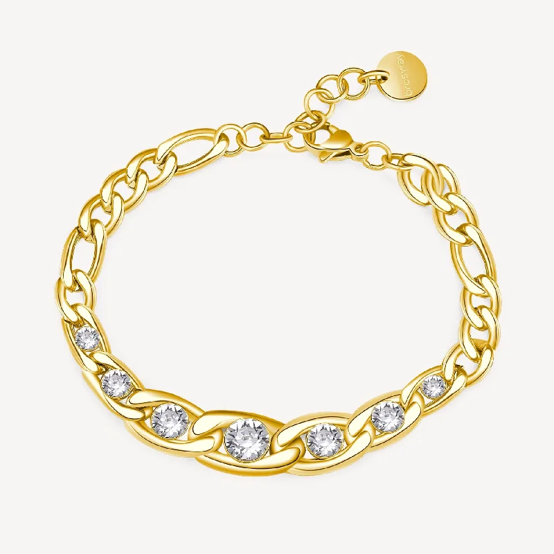 Women’s silver bracelets-Graduated Crystal Link Bracelet in Gold Plated Stainless Steel