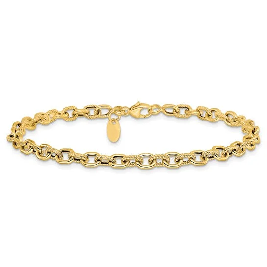 Women’s chunky bracelets-14k Yellow Gold Textured Fancy Link Bracelet