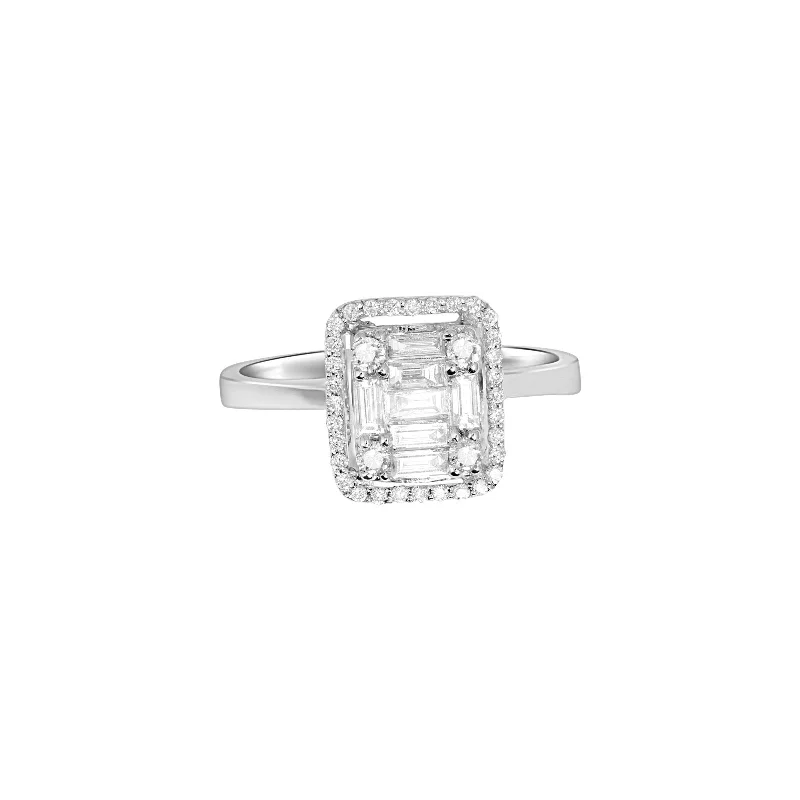 Women’s sapphire engagement rings-Emerald Cut Diamond Illusion Ring 18k