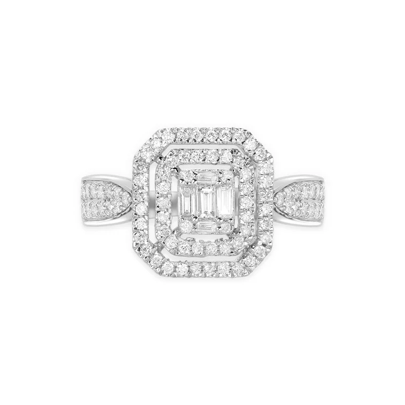 Women’s square diamond engagement rings-Cushion Cut Mixed Diamond Pave Ring 18k