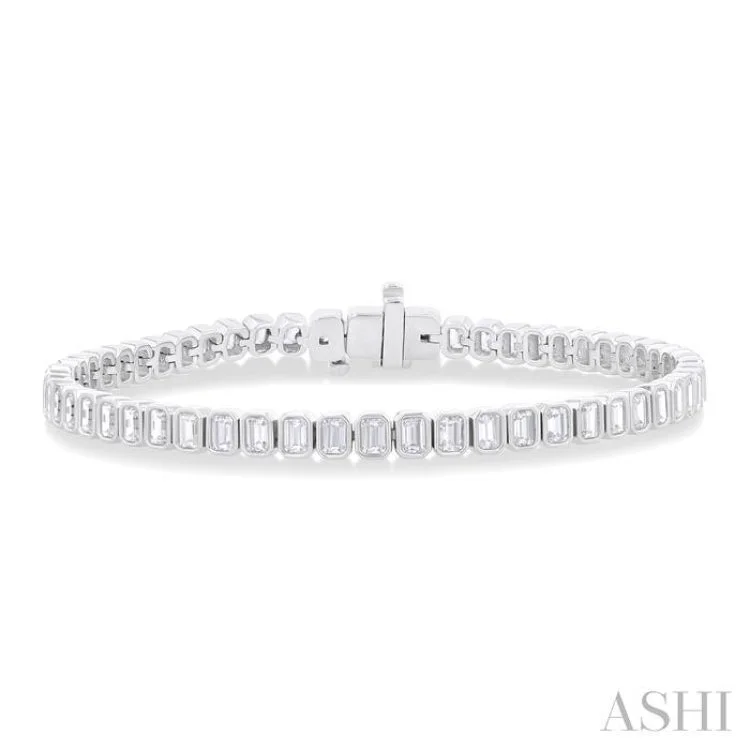 Women’s modern bangles-5 1/2 Ctw North-South Bezel Set Emerald Cut Diamond Tennis Bracelet in 14K White Gold