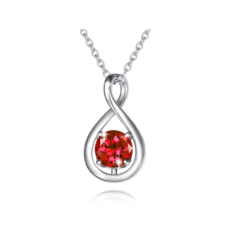 Women’s lock pendant necklaces-"Infinite Embrace" July Birthstone Ruby Stone Infinity Symbol Sterling Silver Pendant Necklace