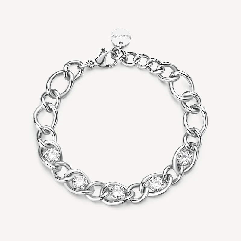 Women’s vintage bracelets-Cubic Zirconia Chain Bracelet in Stainless Steel