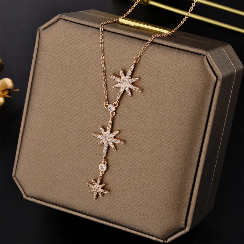 812 Three Eight Awn Star Titanium Steel Necklace Rose Gold