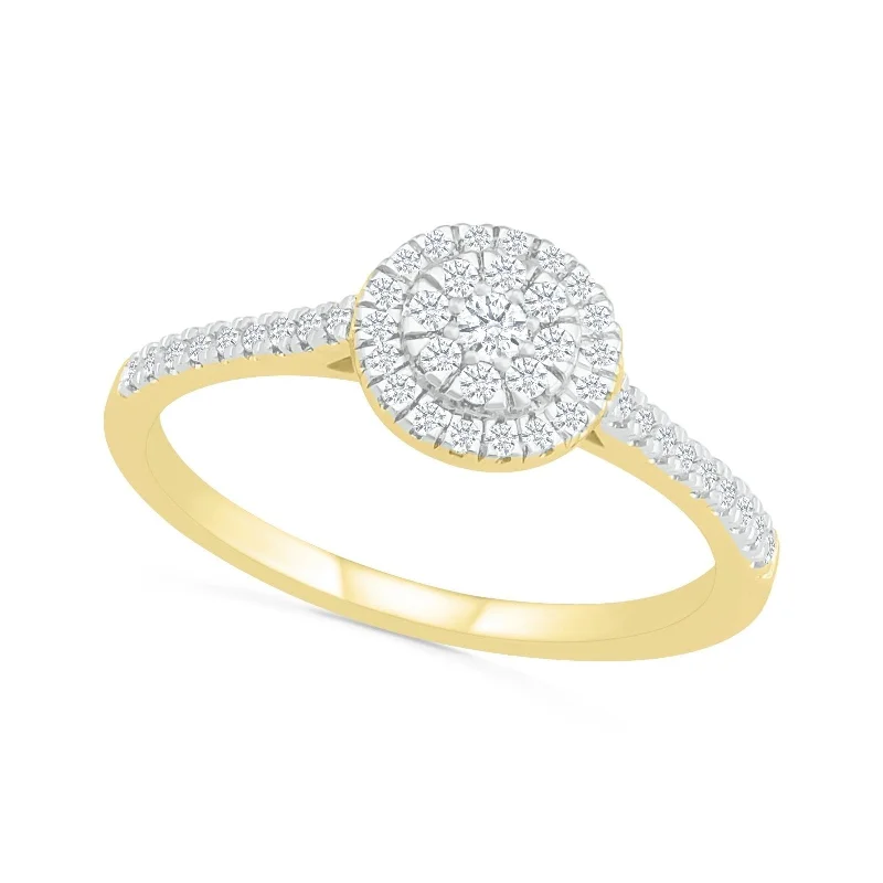 Women’s engagement rings with side stones-Pave Diamond Round Illusion Ring with Diamond Halo