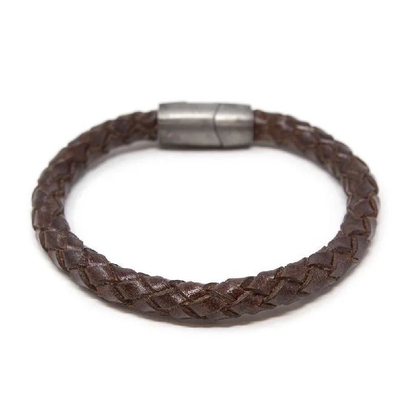 Women’s pearl bracelets-Braided Leather Bracelet with Puzzle Clasp Brown Large