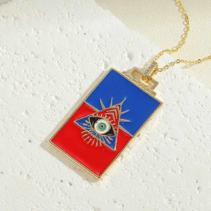 Women’s custom necklaces-Fashion Devil's Eye Rectangle Copper Enamel Plating Laser Zircon 14k Gold Plated Pendant Necklace