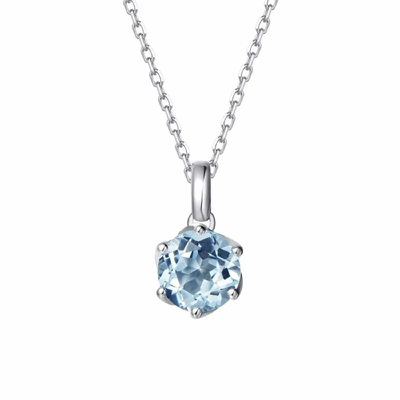 Women’s blue sapphire necklaces-Genuine Aquamarine Solitaire 14K White Gold Necklace