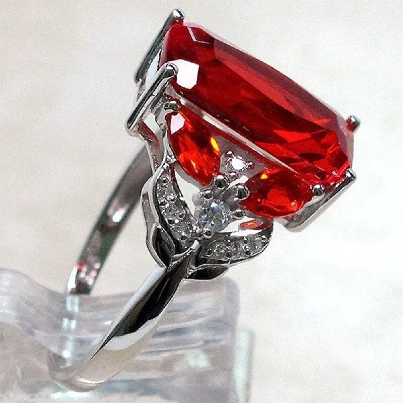 Women’s oval engagement rings-Women Red Square Rhinestone Fashion Finger Ring Engagement Anniversary Jewelry