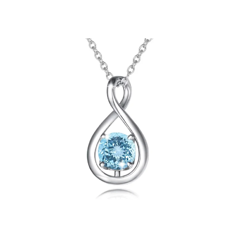 Women’s luxury diamond necklaces-"Infinite Embrace" March Birthstone Aquamarine Infinity Symbol Sterling Silver Pendant Necklace