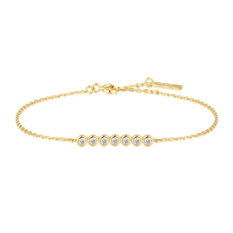 Women’s boho bracelets-Bezel Station Bracelet in Gold Plated Sterling Silver