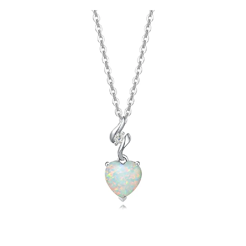 Women’s amethyst necklaces-FANCIME Opal October Gemstone Heart Sterling Silver Necklace