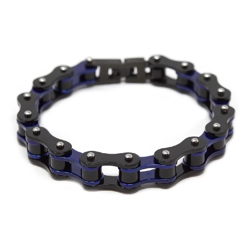 Women’s custom design bracelets-Stainless Steel Black and Blue Bike Chain Bracelet