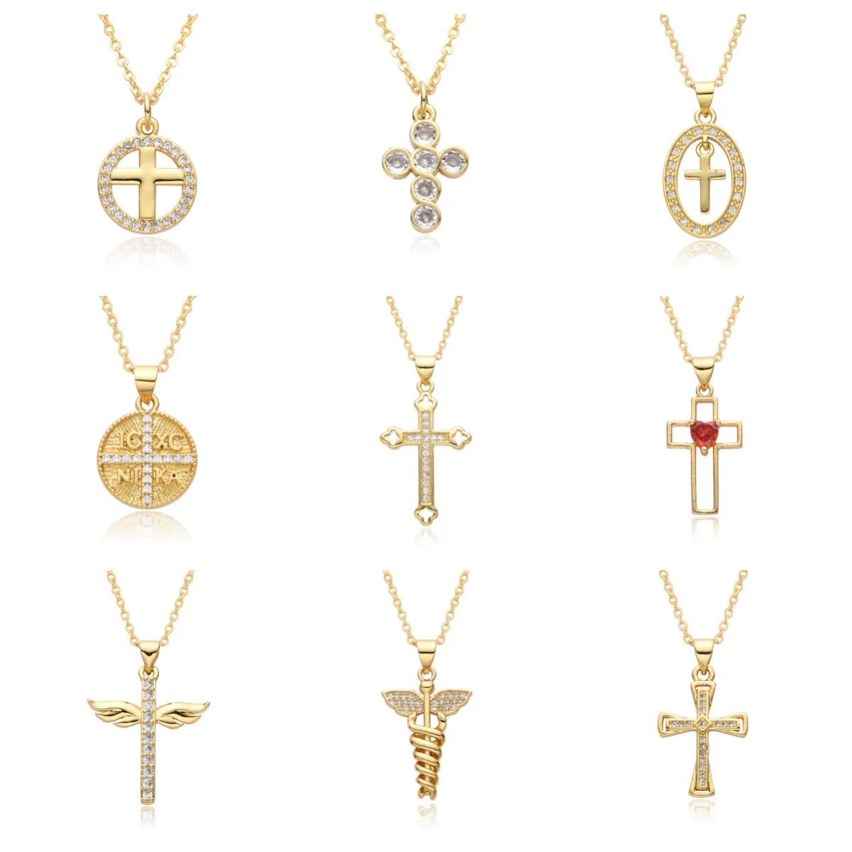 Women’s engraved necklaces-Copper Gold Plated Simple Style Shiny Cross Hollow Out Inlay Zircon Pendant Necklace