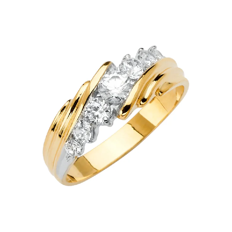 Women’s geometric engagement rings-14K Solid Gold CZ Men's Traditional Wedding Band Ring