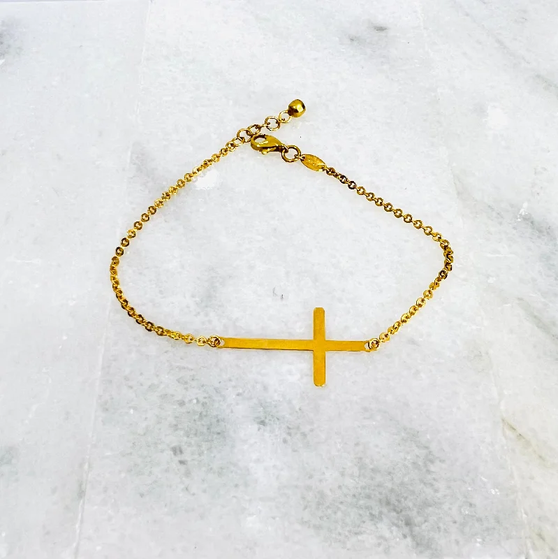 Women’s statement bracelets-21k Gold Cross Bracelet