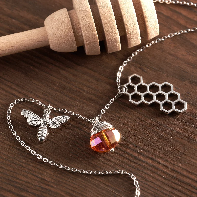 Women’s vintage necklaces-Silver Crystal Honeycomb Necklace