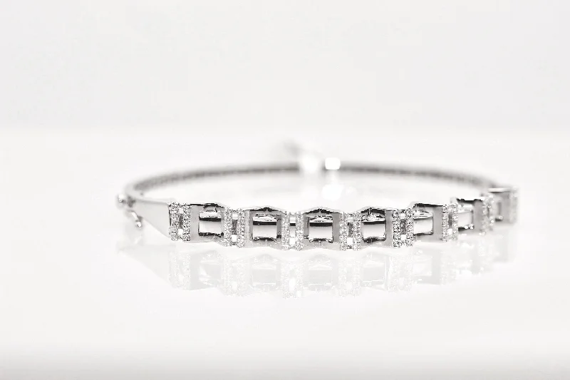 Women’s sterling silver stackable bracelets-18k White Gold Diamond Bangle Bracelet