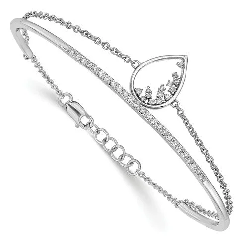 Women’s vintage bangle bracelets-14k White Gold Polished Teardrop Bar Diamond 7in Bracelet