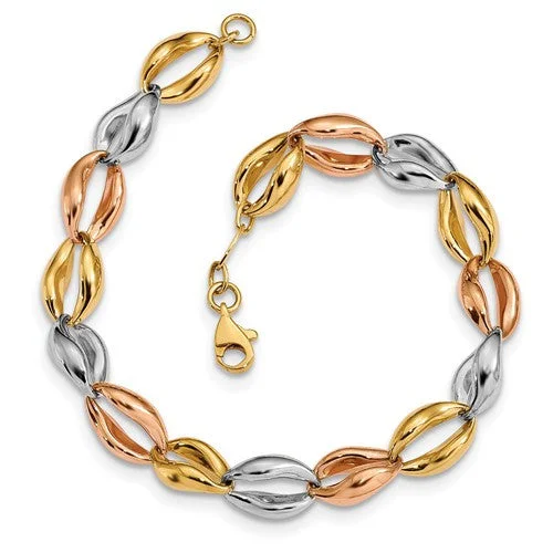 Women’s colorful bangle bracelets-14K Tri-Color Fancy Link Bracelet