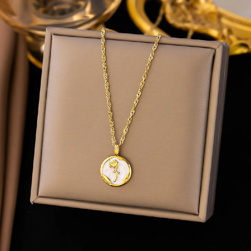 YC [H180] White Glaze Rose Necklace [Gold]