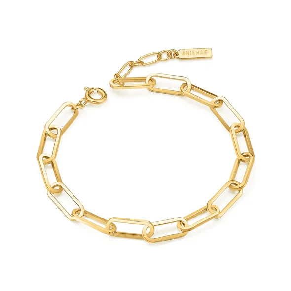 Women’s leather bracelets-Paperclip Link Bracelet in Gold Plated Sterling Silver