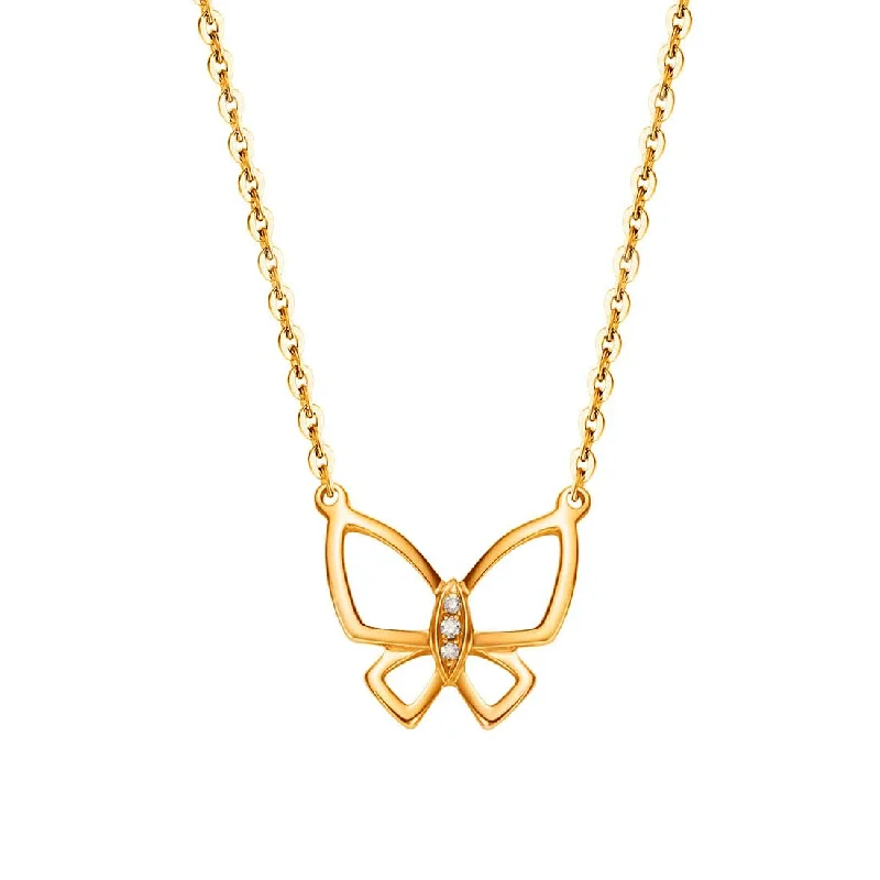 Women’s chunky necklaces-FANCIME “Faye” Small Diamonds Butterfly 14K Yellow Gold Necklace